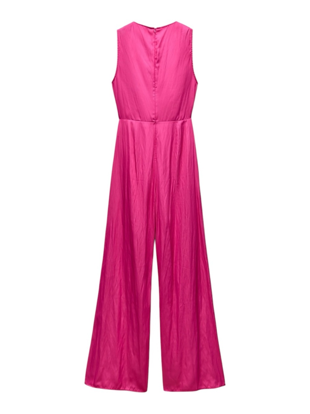 ZARA Satin Pink Wide Leg Jumpsuit Draped Sleeveless Fuchsia Size M NWOT - Picture 4 of 9
